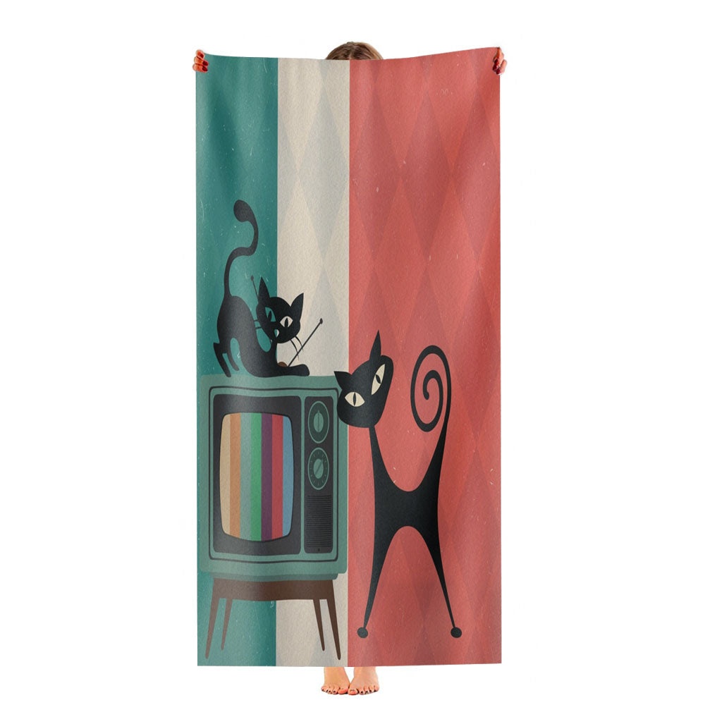 Atomic Cat Retro Tv Ultra-Soft Luxury Bathroom Towels