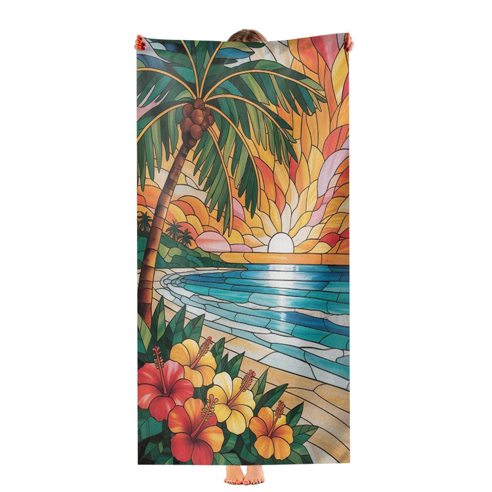 Beach Scene Tropical Palm Tree Ultra-Soft Luxury Bathroom Towels