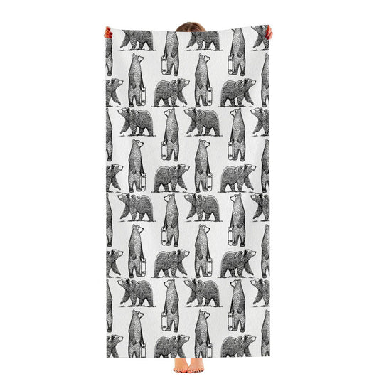 Black And White Skate Bear Illustrations Pattern Ultra-Soft Luxury Bathroom Towels