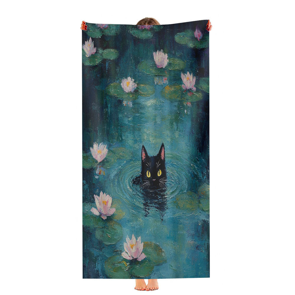 Black Cat And Lotus Ultra-Soft Luxury Bathroom Towels