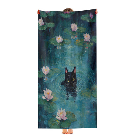 Black Cat And Lotus Ultra-Soft Luxury Bathroom Towels