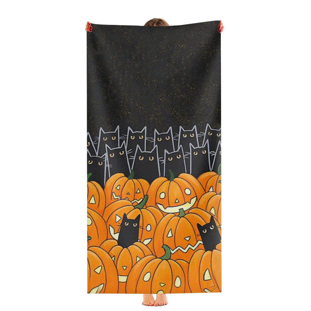 Black Cats & Lanterns - Halloween Ultra-Soft Luxury Bathroom Towels