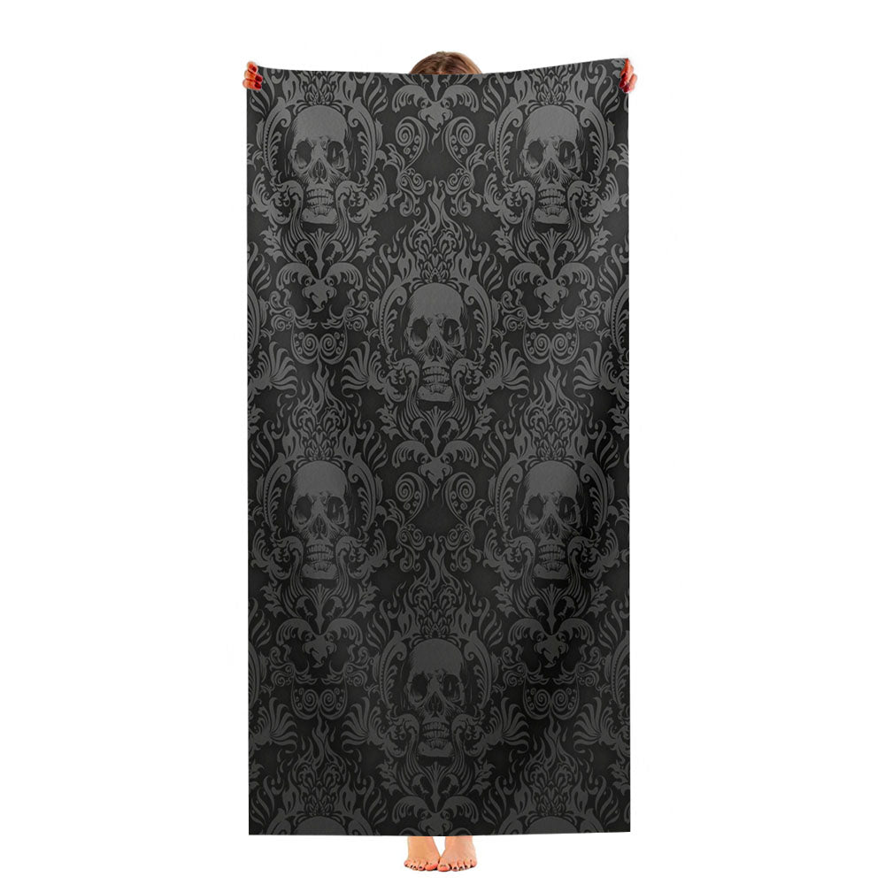 Black Damask Skull Pattern Ultra-Soft Luxury Bathroom Towels