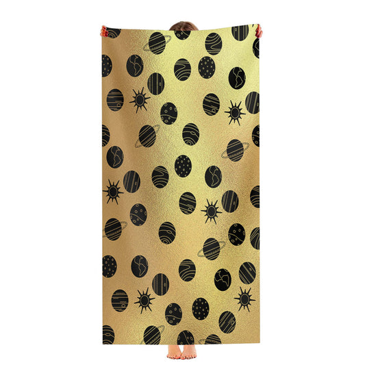 Black Gold Planet Pattern Doodle Ultra-Soft Luxury Bathroom Towels