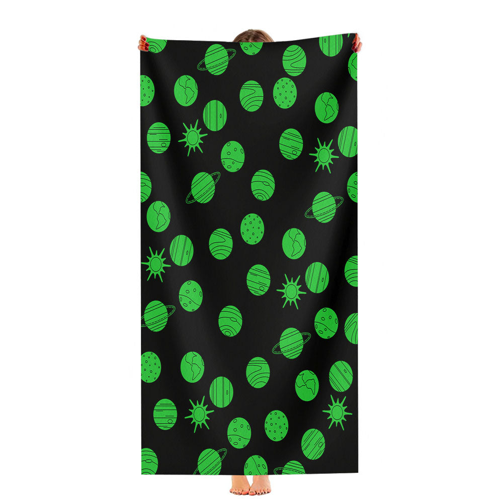 Black Green Planet Pattern Doodle Ultra-Soft Luxury Bathroom Towels