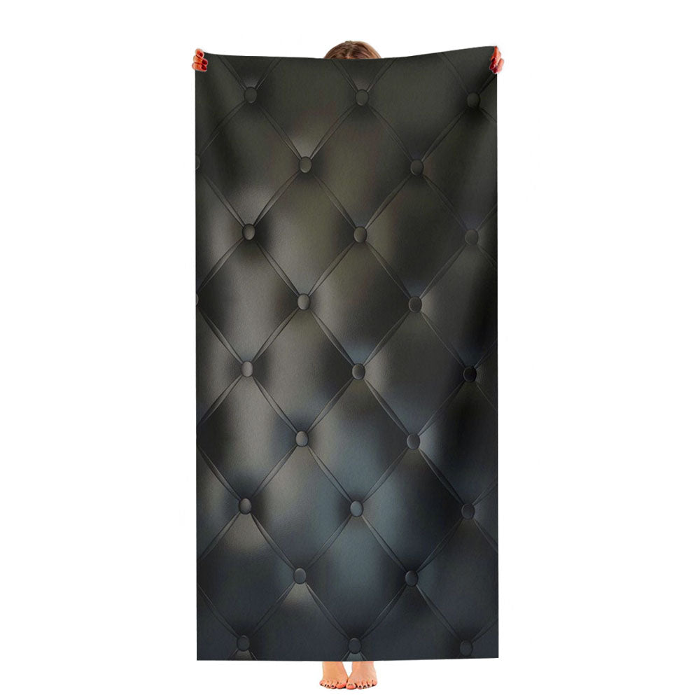 Black Leather Buttoned Pattern Printed Ultra-Soft Luxury Bathroom Towels