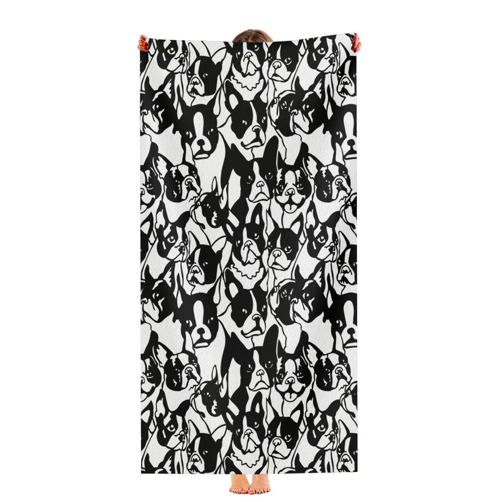 Black White Boston Terrier Pattern Ultra-Soft Luxury Bathroom Towels