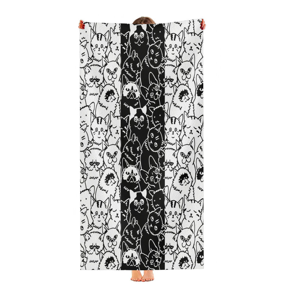Black White Cats Pattern Ultra-Soft Luxury Bathroom Towels