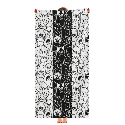 Black White Cats Pattern Ultra-Soft Luxury Bathroom Towels
