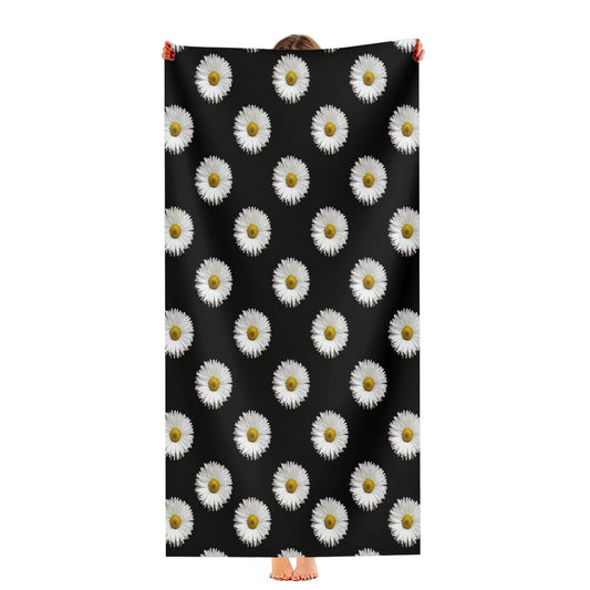 Black White Daisy Flower Pattern Ultra-Soft Luxury Bathroom Towels