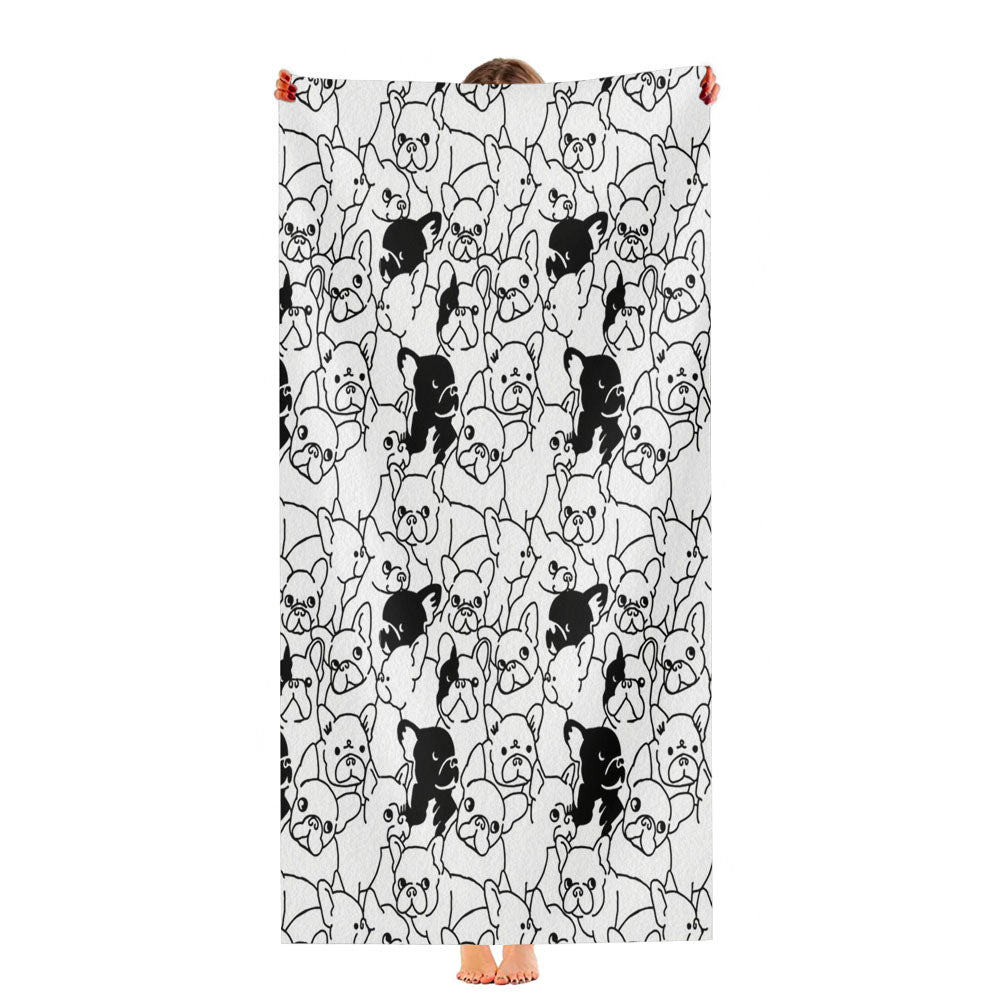 Black White French Bulldog Pattern Ultra-Soft Luxury Bathroom Towels