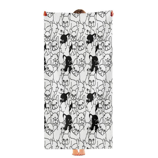 Black White French Bulldog Pattern Ultra-Soft Luxury Bathroom Towels