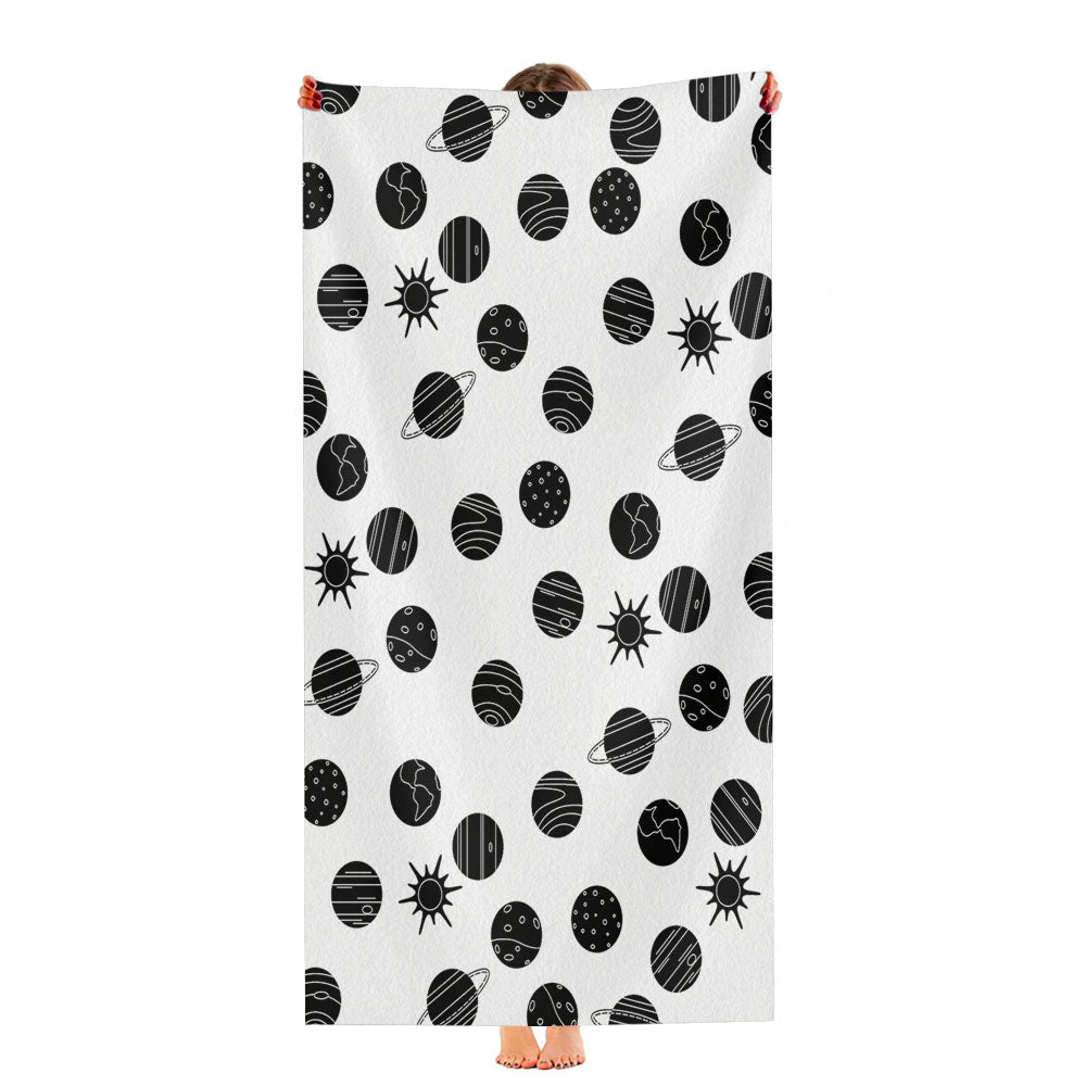 Black White Planet Pattern Doodle Ultra-Soft Luxury Bathroom Towels