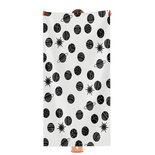 Black White Planet Pattern Doodle Ultra-Soft Luxury Bathroom Towels