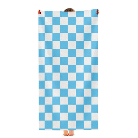 Blue Checkered Board Pattern Color Ultra-Soft Luxury Bathroom Towels