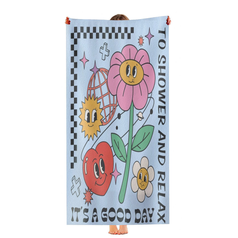 Blue Heart Flower Disco Checkerboard Ultra-Soft Luxury Bathroom Towels