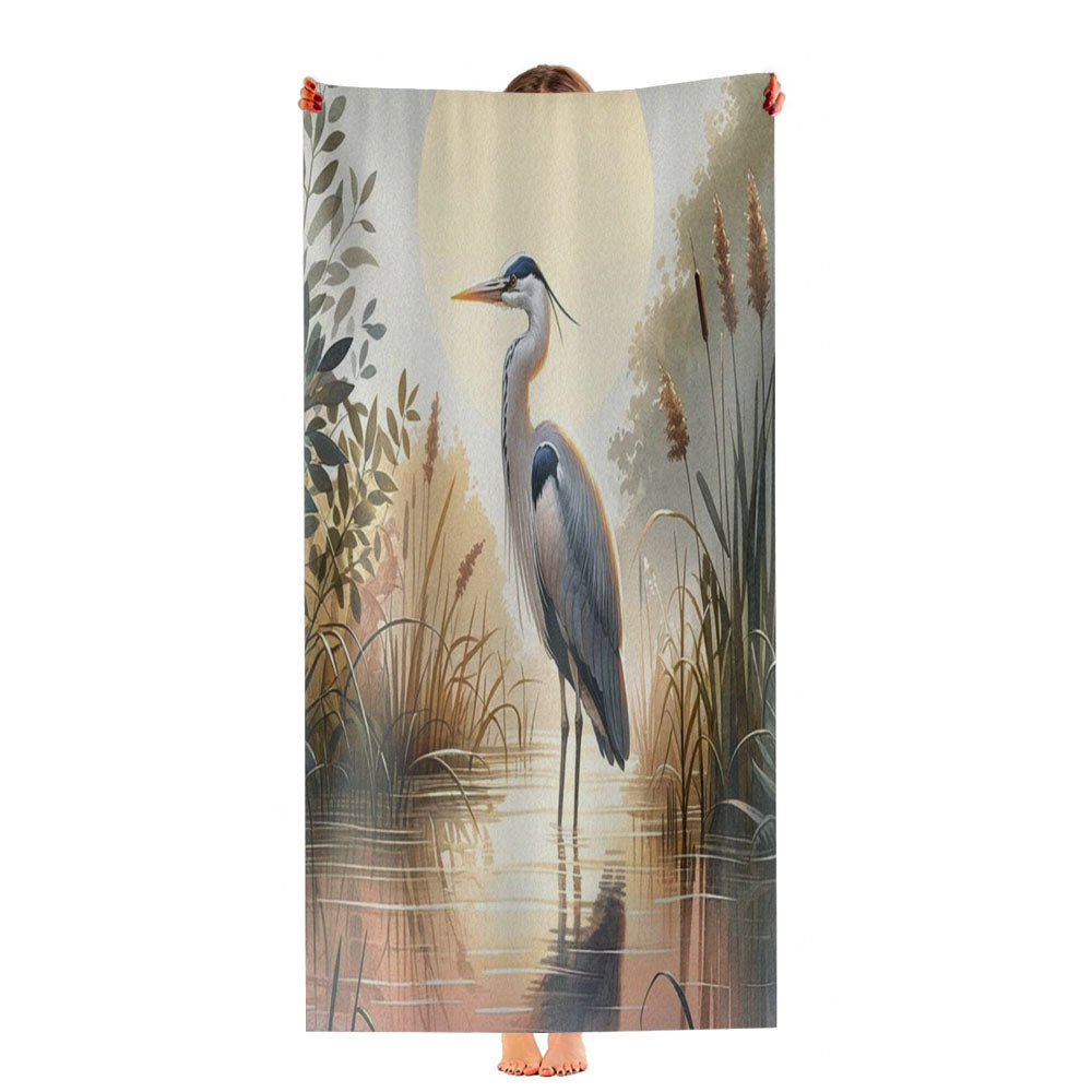 Blue Heron Printed Coastal William Morris Ultra-Soft Luxury Bathroom Towels