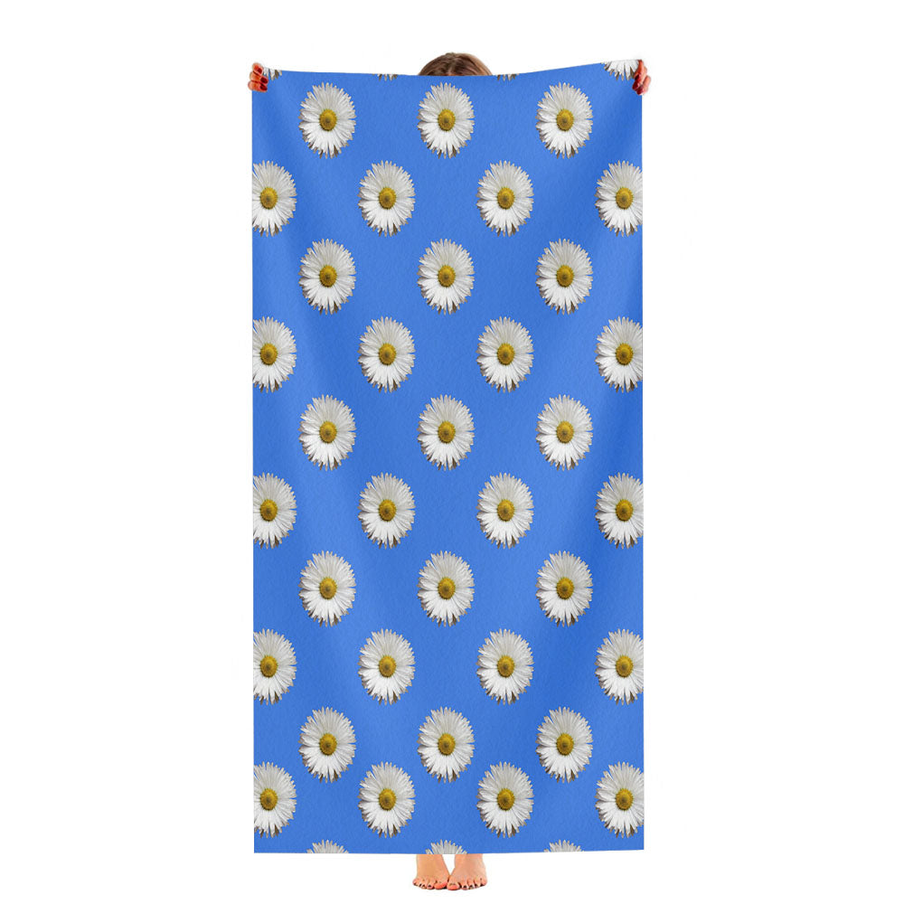 Blue White Daisy Flower Pattern Ultra-Soft Luxury Bathroom Towels