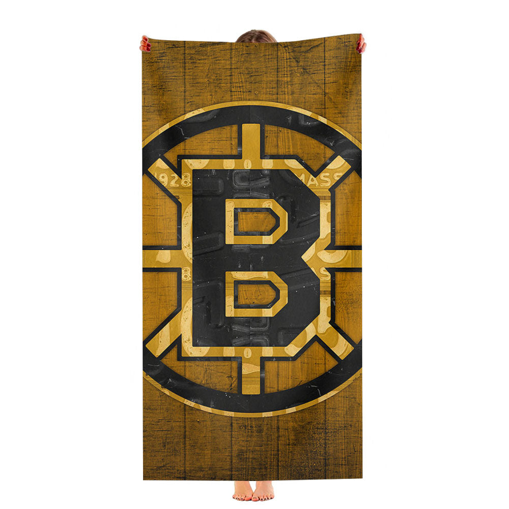 Boston Bruins Art Wood Texture Logo Ultra-Soft Luxury Bathroom Towels