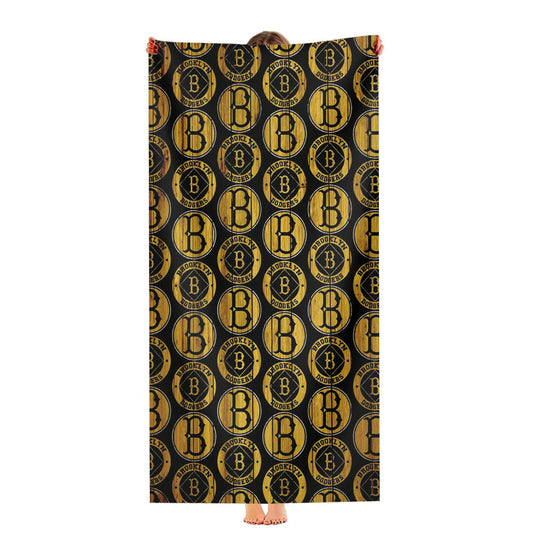 Brooklyn Nets New York Logo Dark Wood Pattern Ultra-Soft Luxury Bathroom Towels