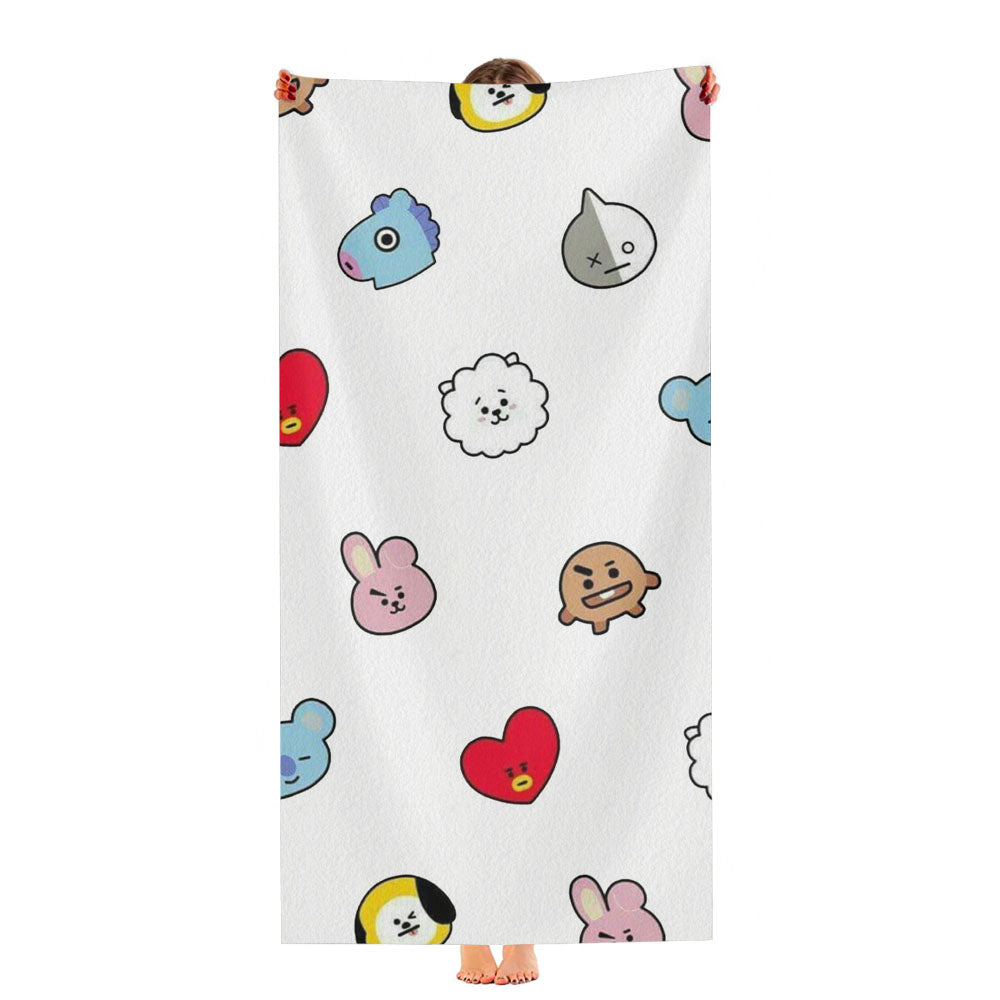 Bt21 Head Icon Pattern Characters Ultra-Soft Luxury Bathroom Towels
