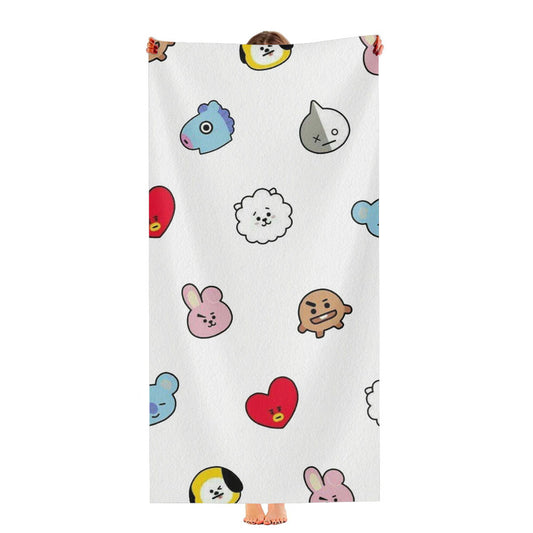 Bt21 Head Icon Pattern Characters Ultra-Soft Luxury Bathroom Towels