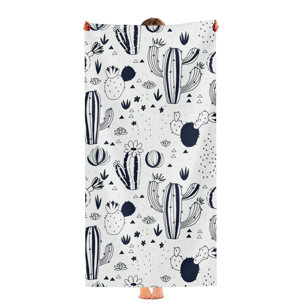 Cactus Black White Pattern Ultra-Soft Luxury Bathroom Towels