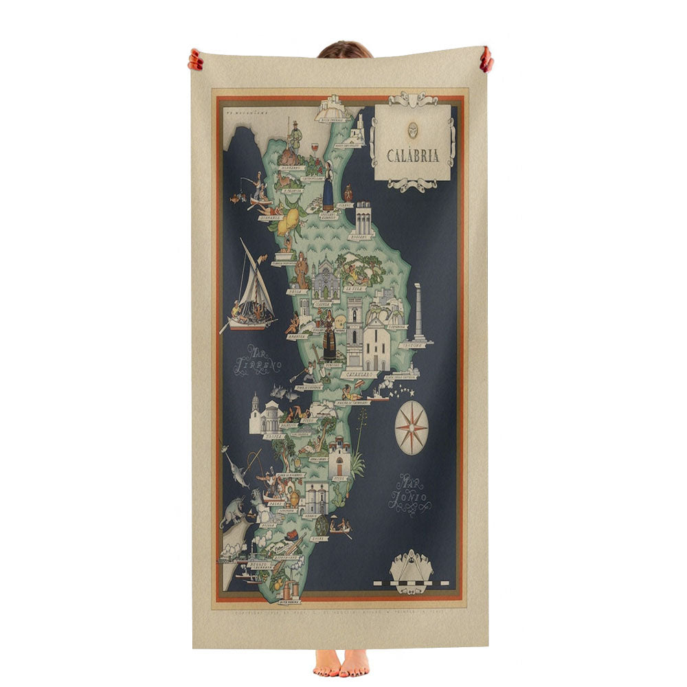 Calabria Map From 1939 Ultra-Soft Luxury Bathroom Towels