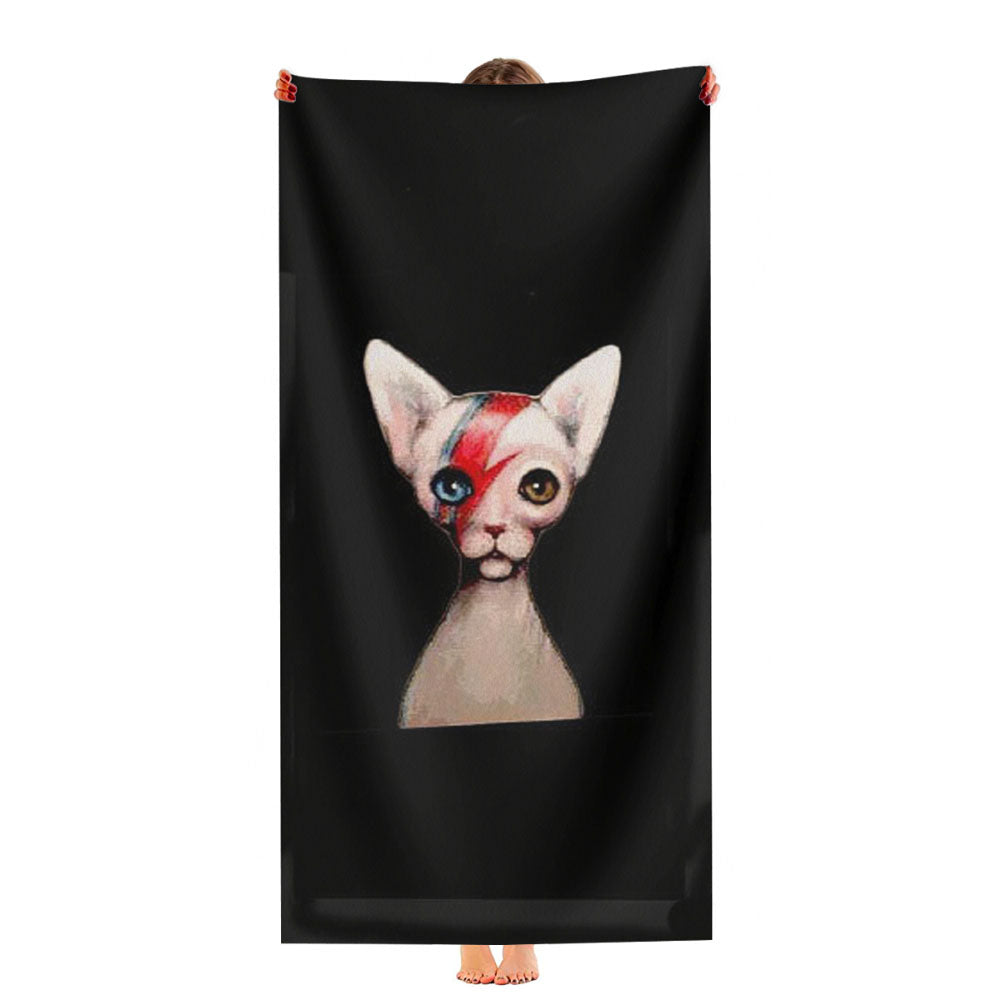 Cat Insane David Bowie Alladin Sane Spin Off With Sphynx Cat Ultra-Soft Luxury Bathroom Towels