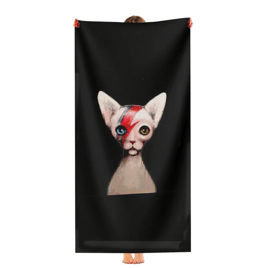 Cat Insane David Bowie Alladin Sane Spin Off With Sphynx Cat Ultra-Soft Luxury Bathroom Towels