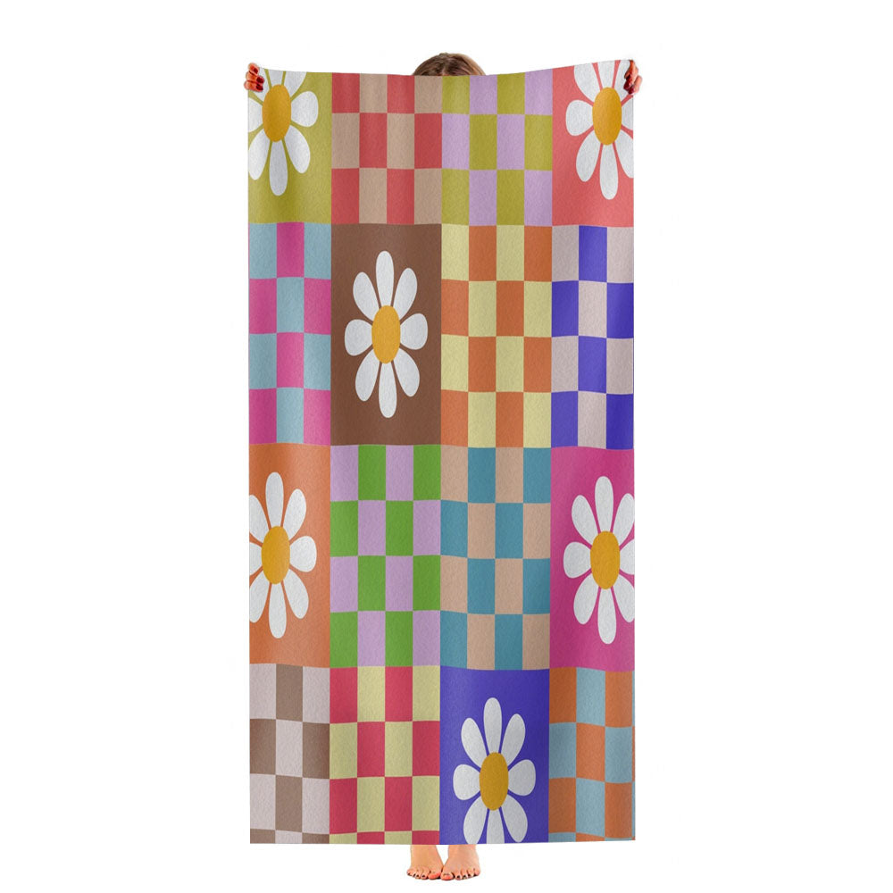 Checkered Floral Mid Century Ultra-Soft Luxury Bathroom Towels