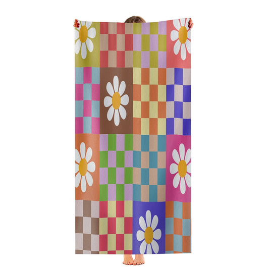 Checkered Floral Mid Century Ultra-Soft Luxury Bathroom Towels