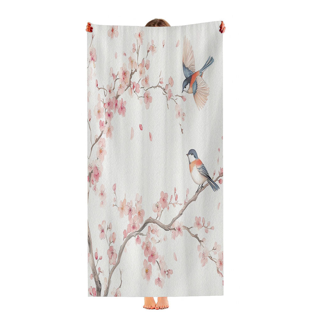 Cherry Blossom Bird Ultra-Soft Luxury Bathroom Towels