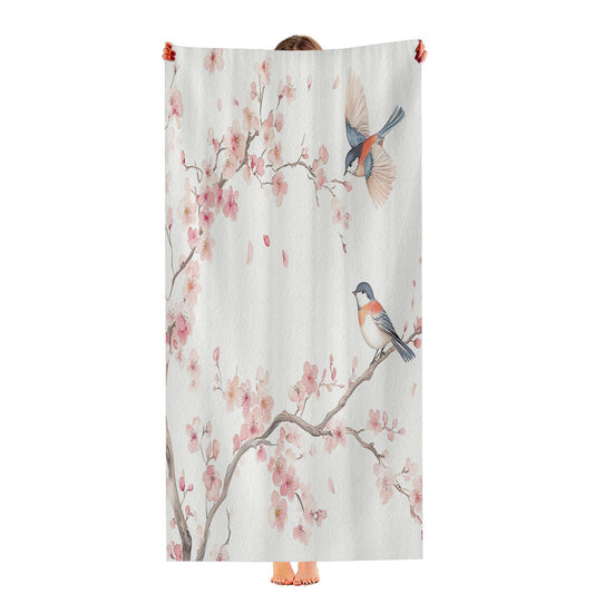 Cherry Blossom Bird Ultra-Soft Luxury Bathroom Towels
