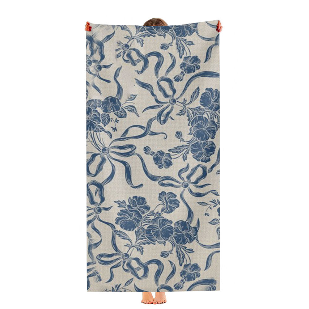 Chic Modern Vintage Ivory Navy Blue Ultra-Soft Luxury Bathroom Towels
