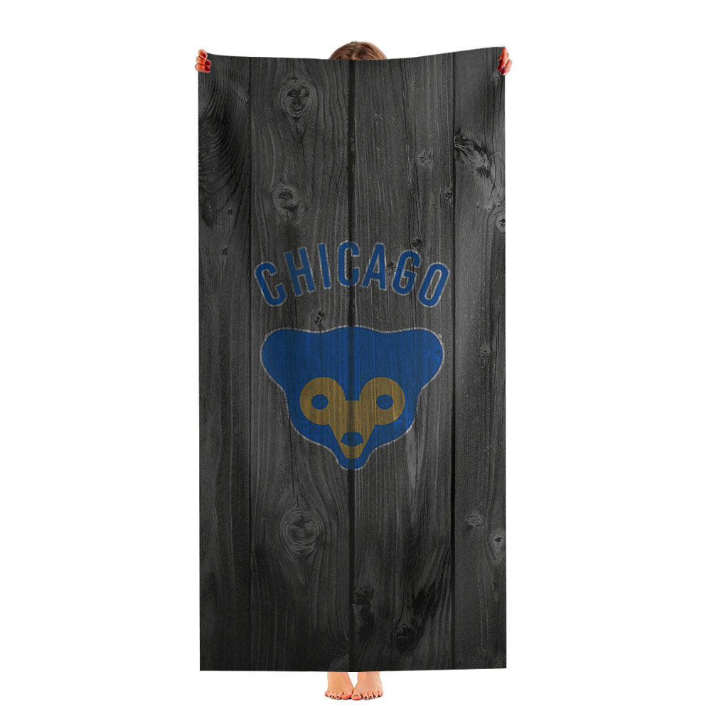 Chicago Cubs Mlb Logo Dark Wood Wallpaper Ultra-Soft Luxury Bathroom Towels