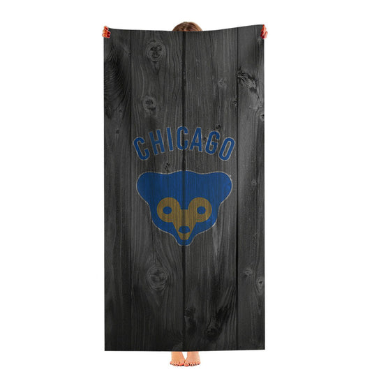 Chicago Cubs Mlb Logo Dark Wood Wallpaper Ultra-Soft Luxury Bathroom Towels