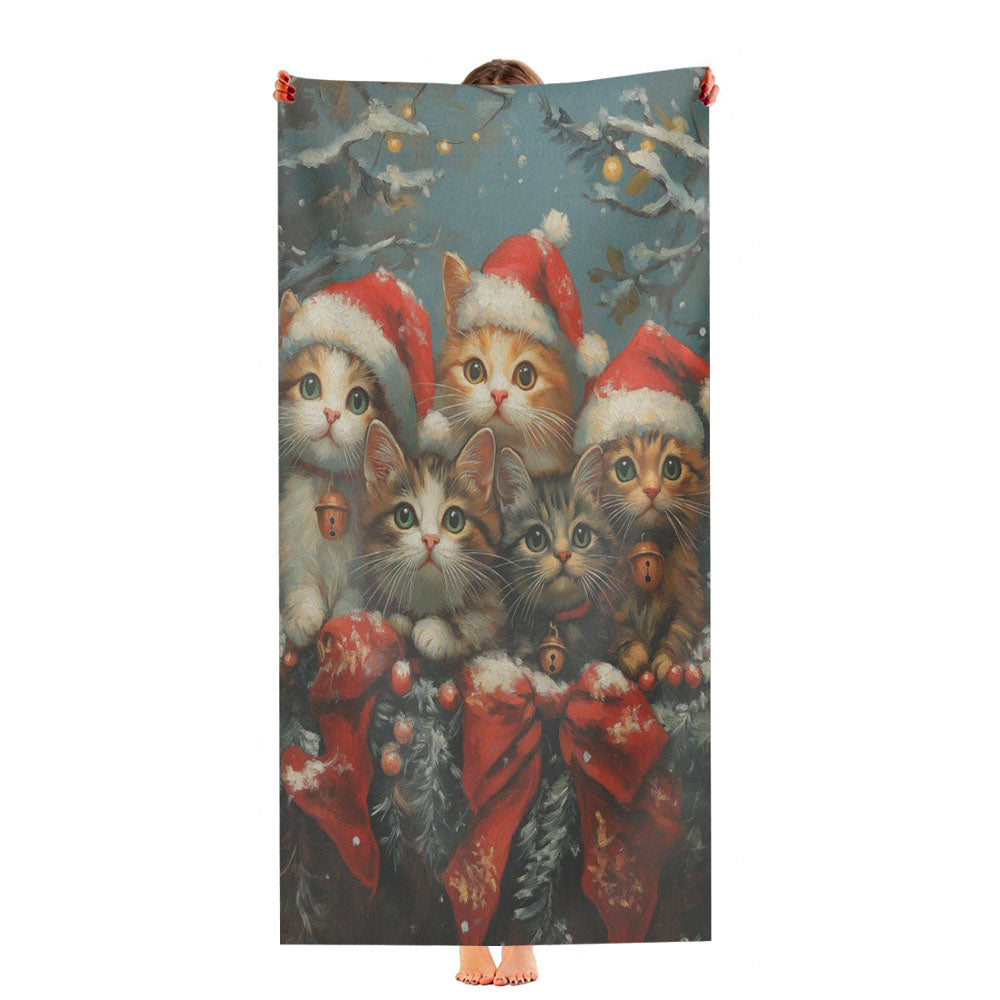 Christmas Santa Hat Kittens Ultra-Soft Luxury Bathroom Towels