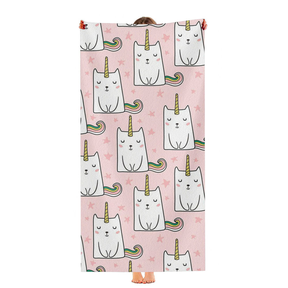 Chubby Unicorn Cat Pattern Ultra-Soft Luxury Bathroom Towels