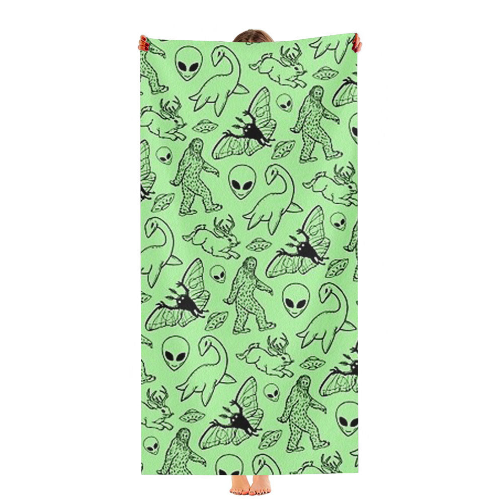 Cryptid Pattern Green Lines Ultra-Soft Luxury Bathroom Towels