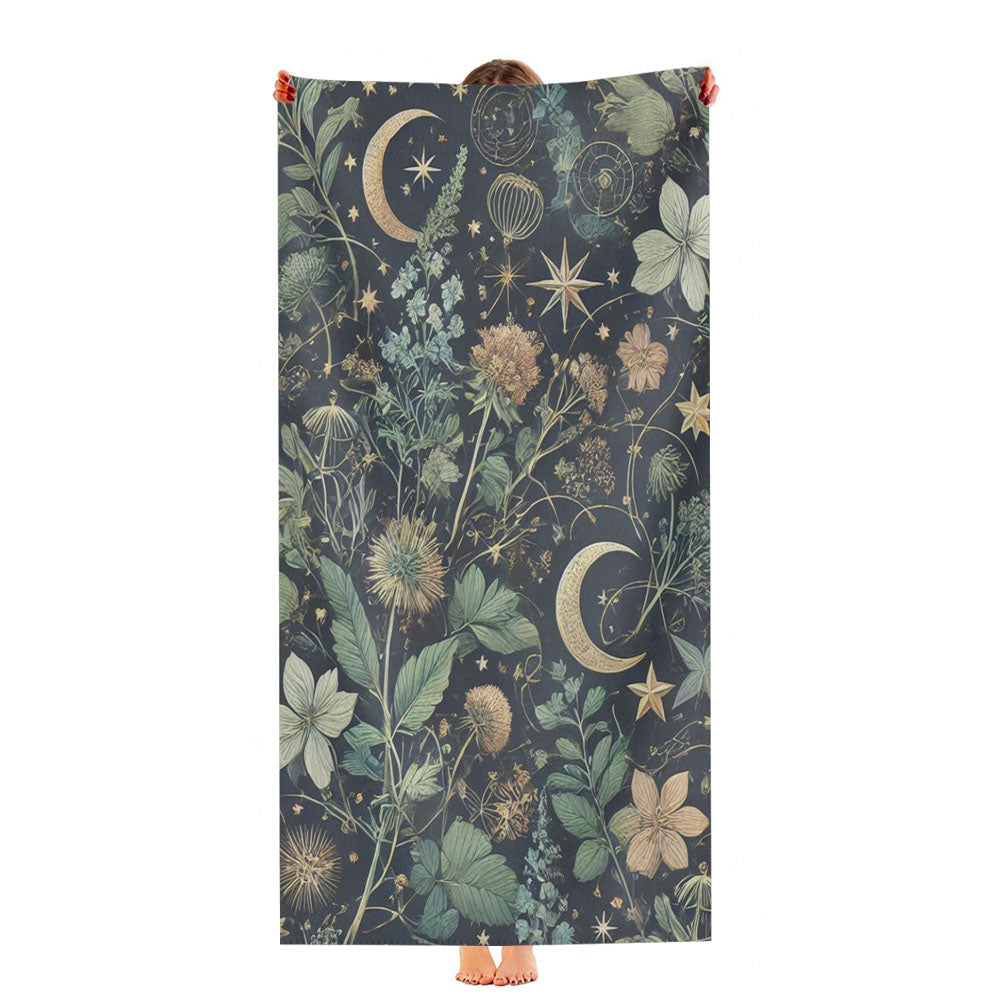 Dark Botanical Celestial Herbs Ultra-Soft Luxury Bathroom Towels