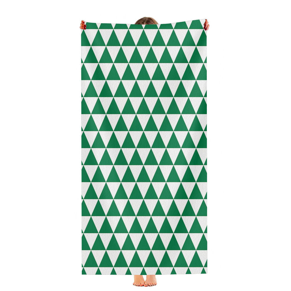 Dark Green And White Triangle Shape Pattern Geometric Ultra-Soft Luxury Bathroom Towels