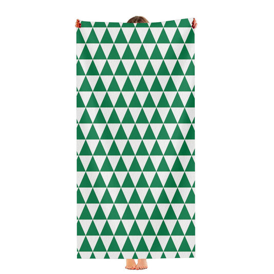 Dark Green And White Triangle Shape Pattern Geometric Ultra-Soft Luxury Bathroom Towels