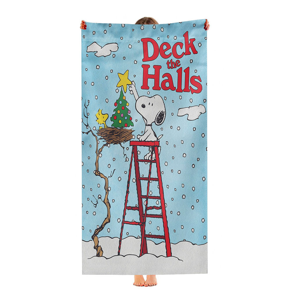 Deck The Halls Snoopy And Woodstock Christmas Ultra-Soft Luxury Bathroom Towels