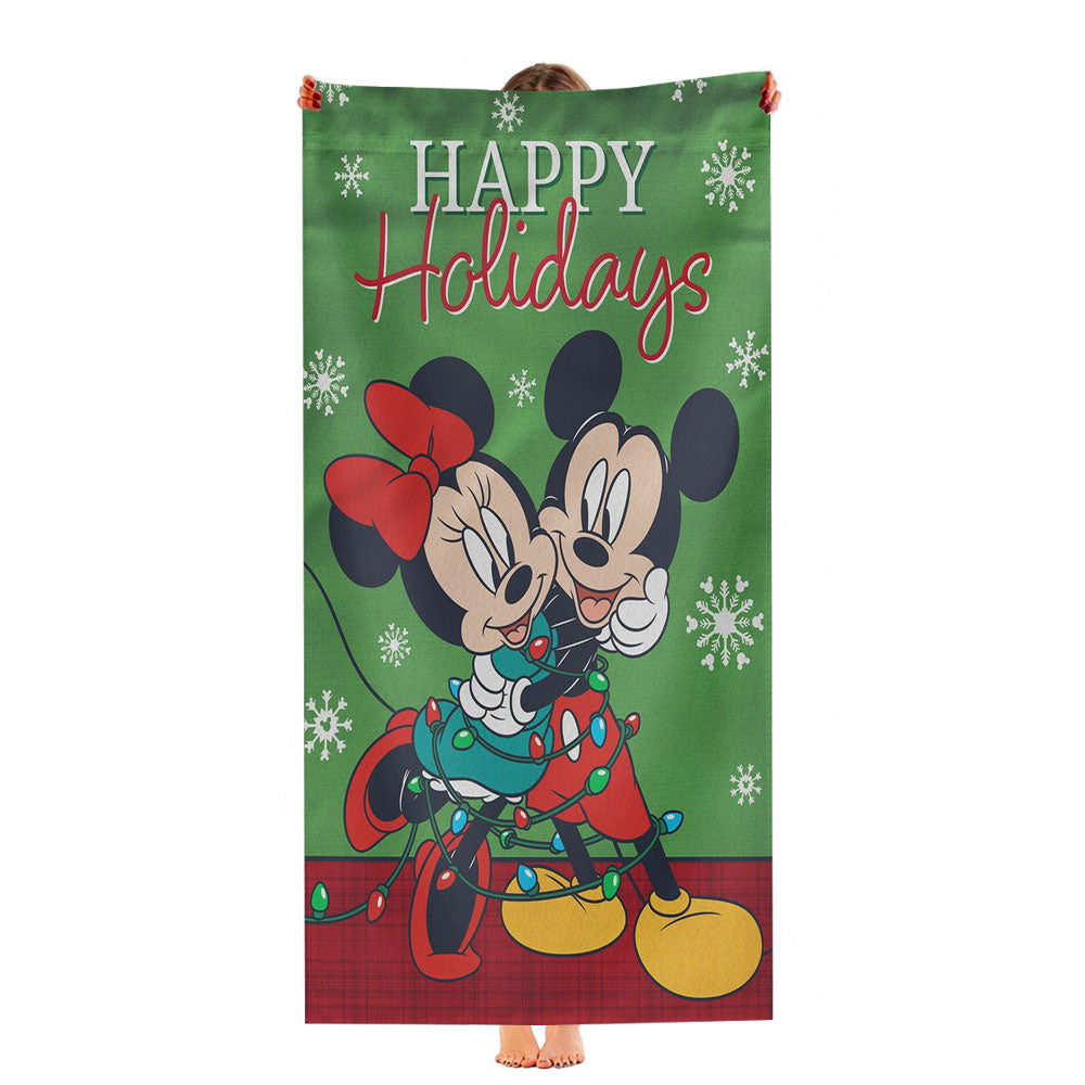 Disney Mickey And Minnie Christmas Light Tangle Ultra-Soft Luxury Bathroom Towels