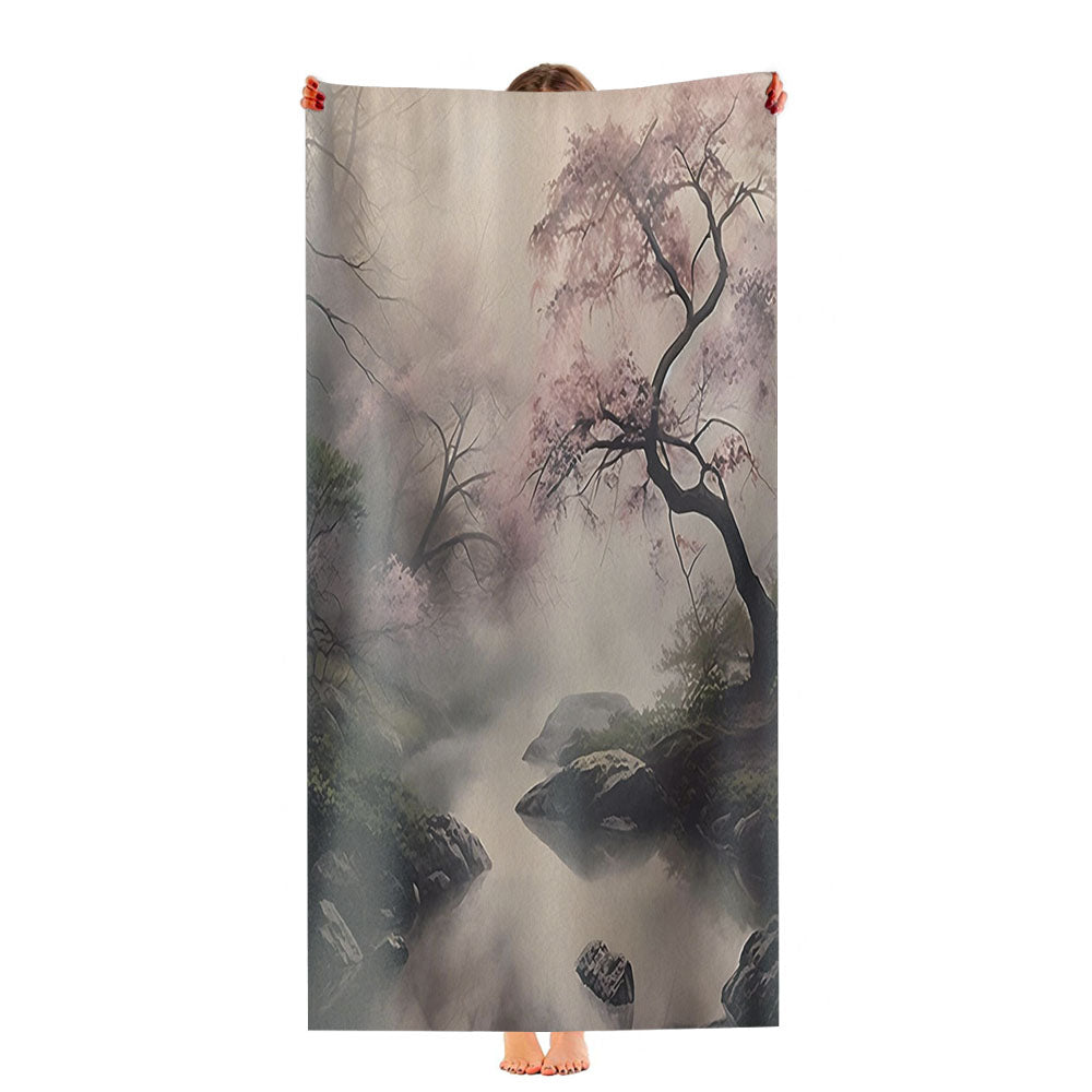 Elegant Misty Cherry Blossom Ultra-Soft Luxury Bathroom Towels