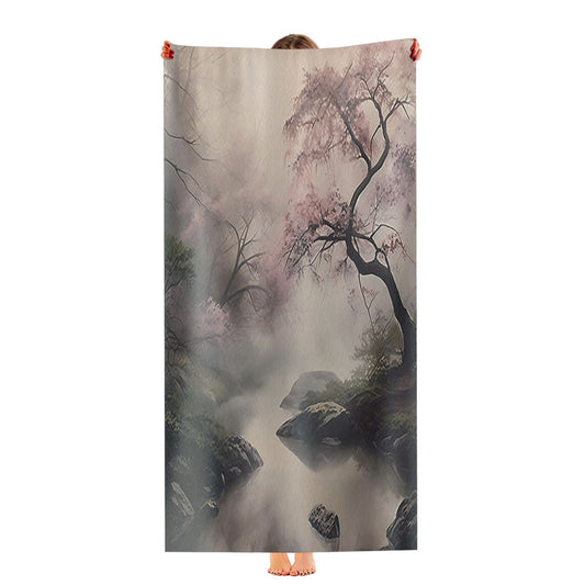Elegant Misty Cherry Blossom Ultra-Soft Luxury Bathroom Towels
