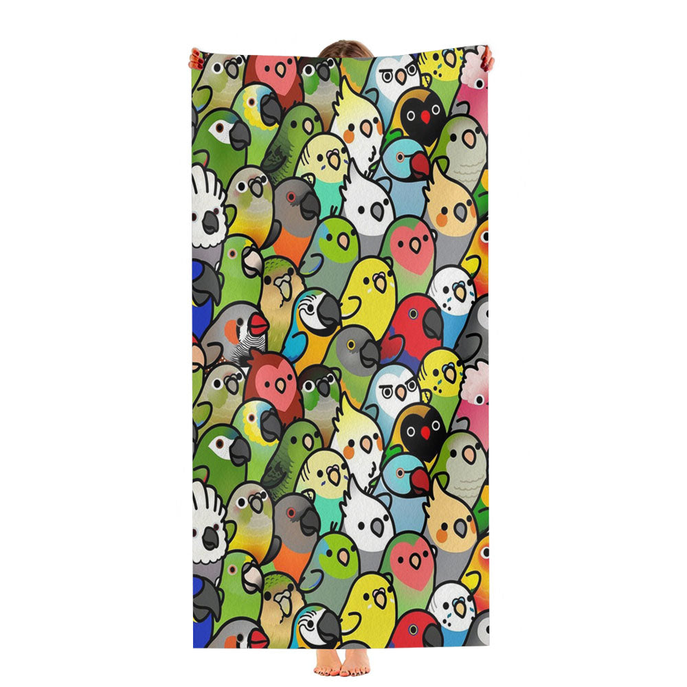 Everybirdy Colorful Birds Pattern Ultra-Soft Luxury Bathroom Towels