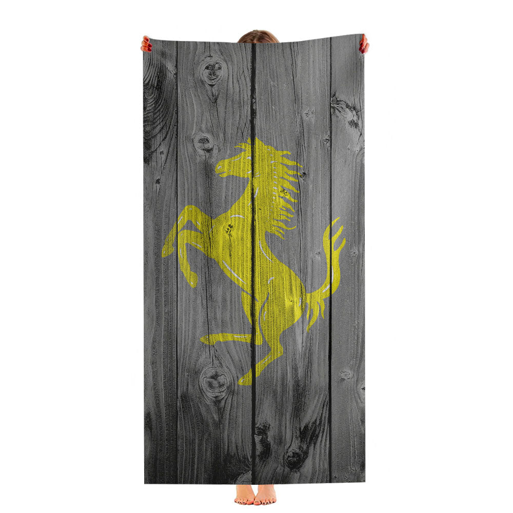 Ferrari Horse Logo Dark Wood Wallpaper Ultra-Soft Luxury Bathroom Towels