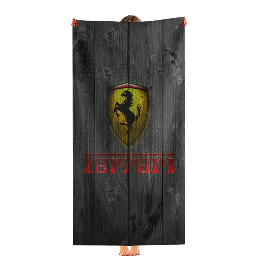 Ferrari Luxury Car Logo Dark Wood Wallpaper Ultra-Soft Luxury Bathroom Towels